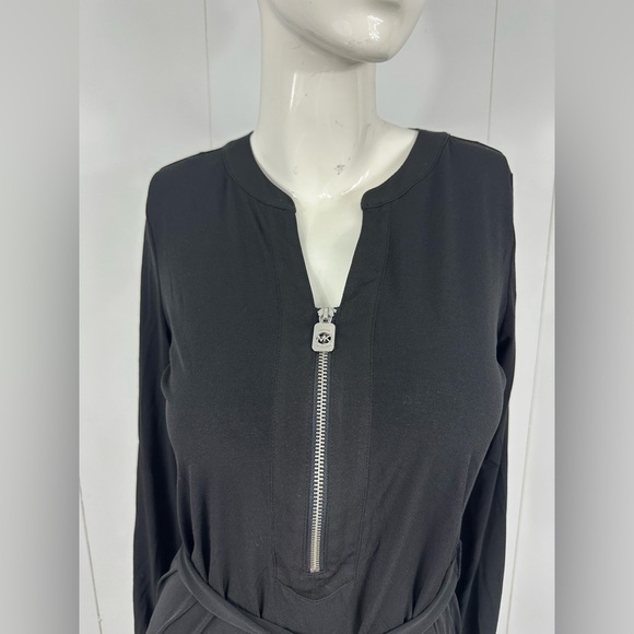Michael Kors Women’s Sz S Black 1/4 Zip Front Dress Waist Tie W/ Long Sleeve - Picture 7 of 15